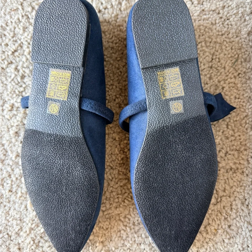 Navy Blue Pointed Toe Mary Jane Flats - Picture 3 of 3